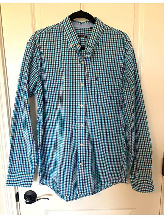 Izod Other - IZOD Men’s Button-Down Shirt Long Sleeve Size L Blue Green White Check Woven
